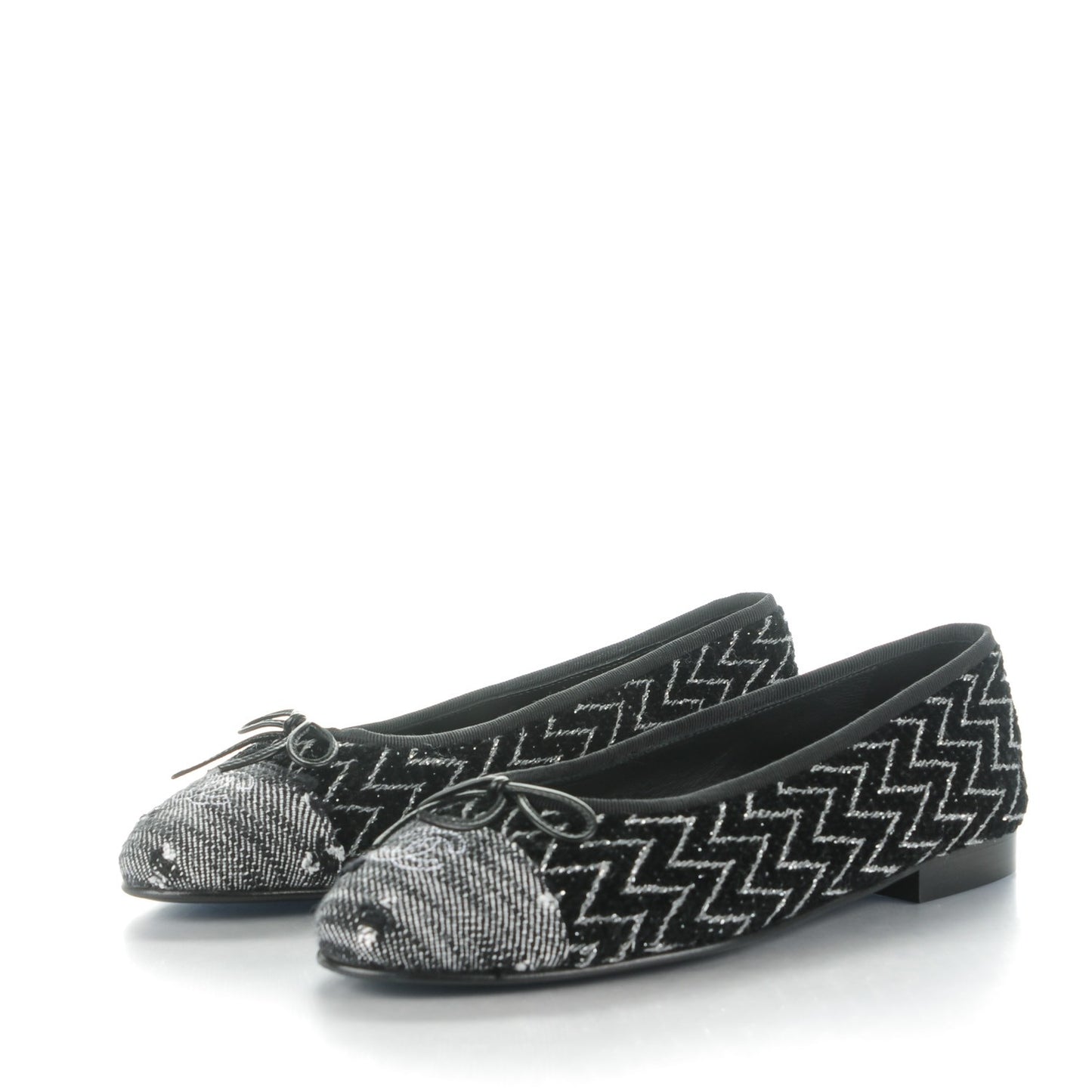 Tweed Ballerina Flats 39.5 Black Silver
