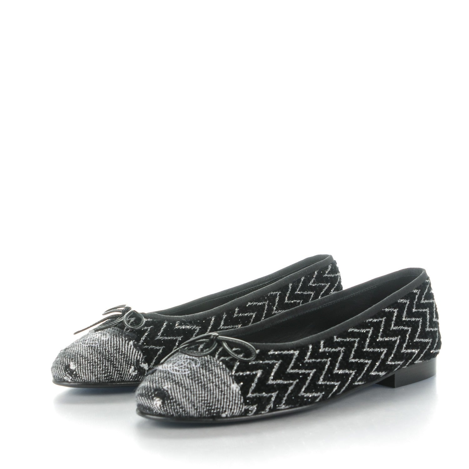 Chanel Tweed Ballerina Flats 39.5 Black Silver 3 of 7