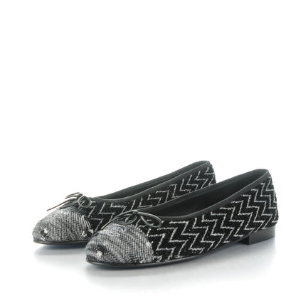 Chanel Tweed Ballerina Flats 39.5 Black Silver 3 of 7