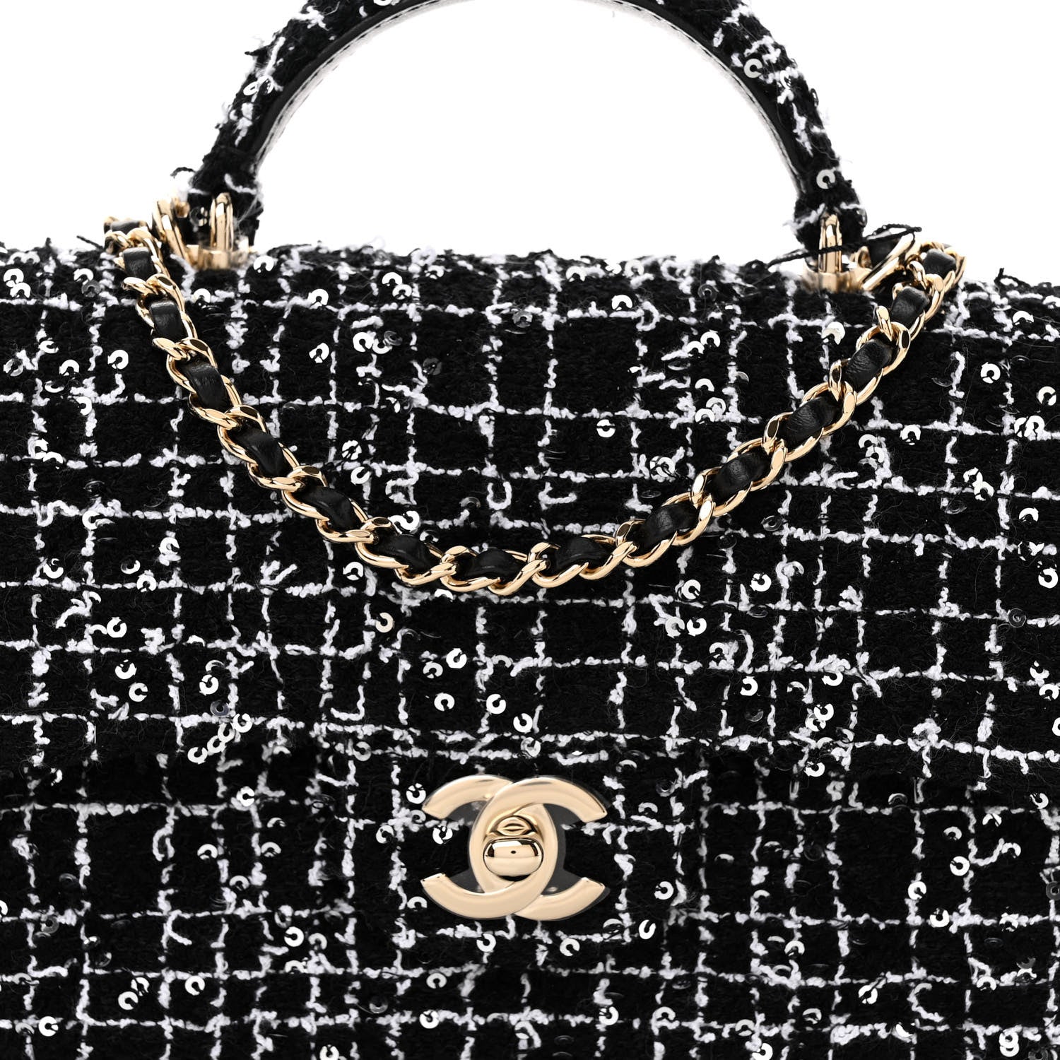 Chanel Tweed Quilted Mini Top Handle Rectangular Flap Black White 8 of 11