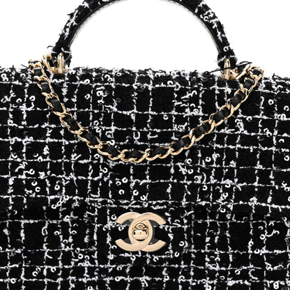 Chanel Tweed Quilted Mini Top Handle Rectangular Flap Black White 8 of 11