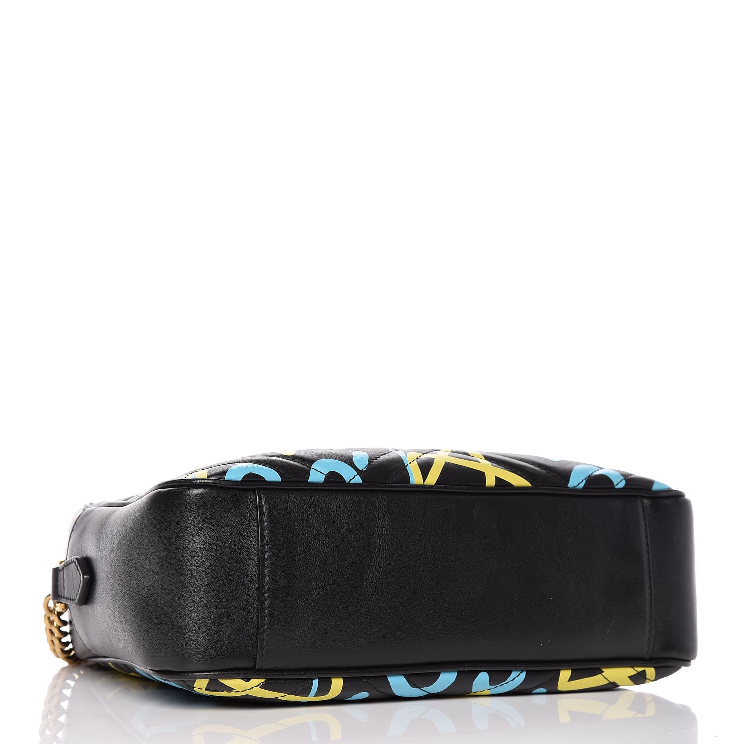 Gucci Calfskin Matelasse GucciGhost Medium GG Marmont Chain Shoulder Bag Black New Acquamarine 4 of 10