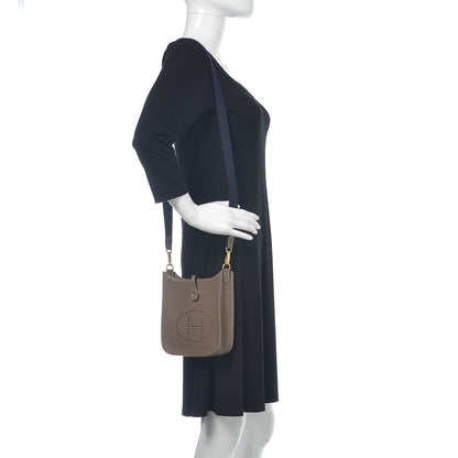 Hermes Taurillon Clemence Amazone Evelyne TPM Etoupe Bleu Indigo 2 of 10