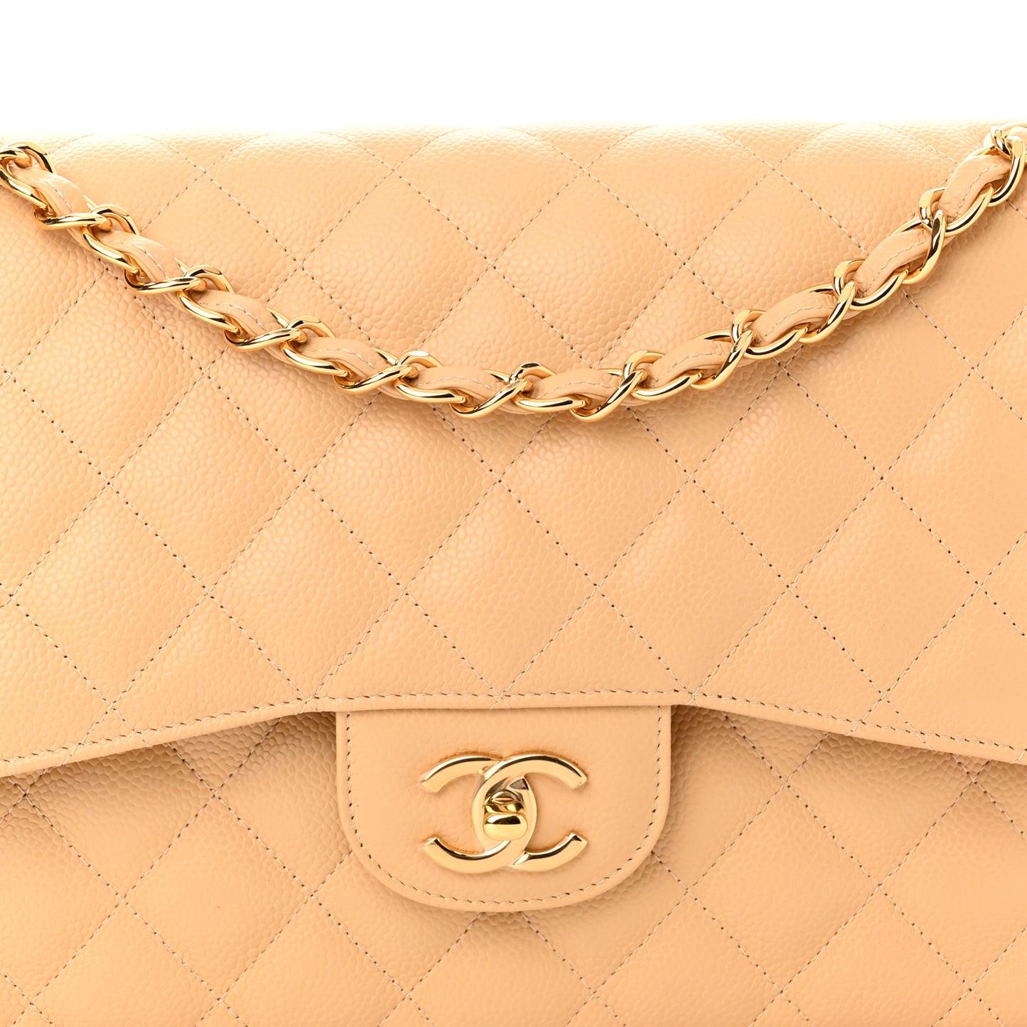 Caviar Quilted Jumbo Double Flap Beige