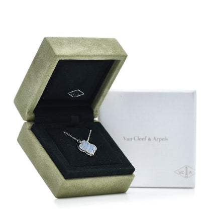 Van Cleef & Arpels 18K White Gold Chalcedony Vintage Alhambra Pendant Necklace 5 of 5