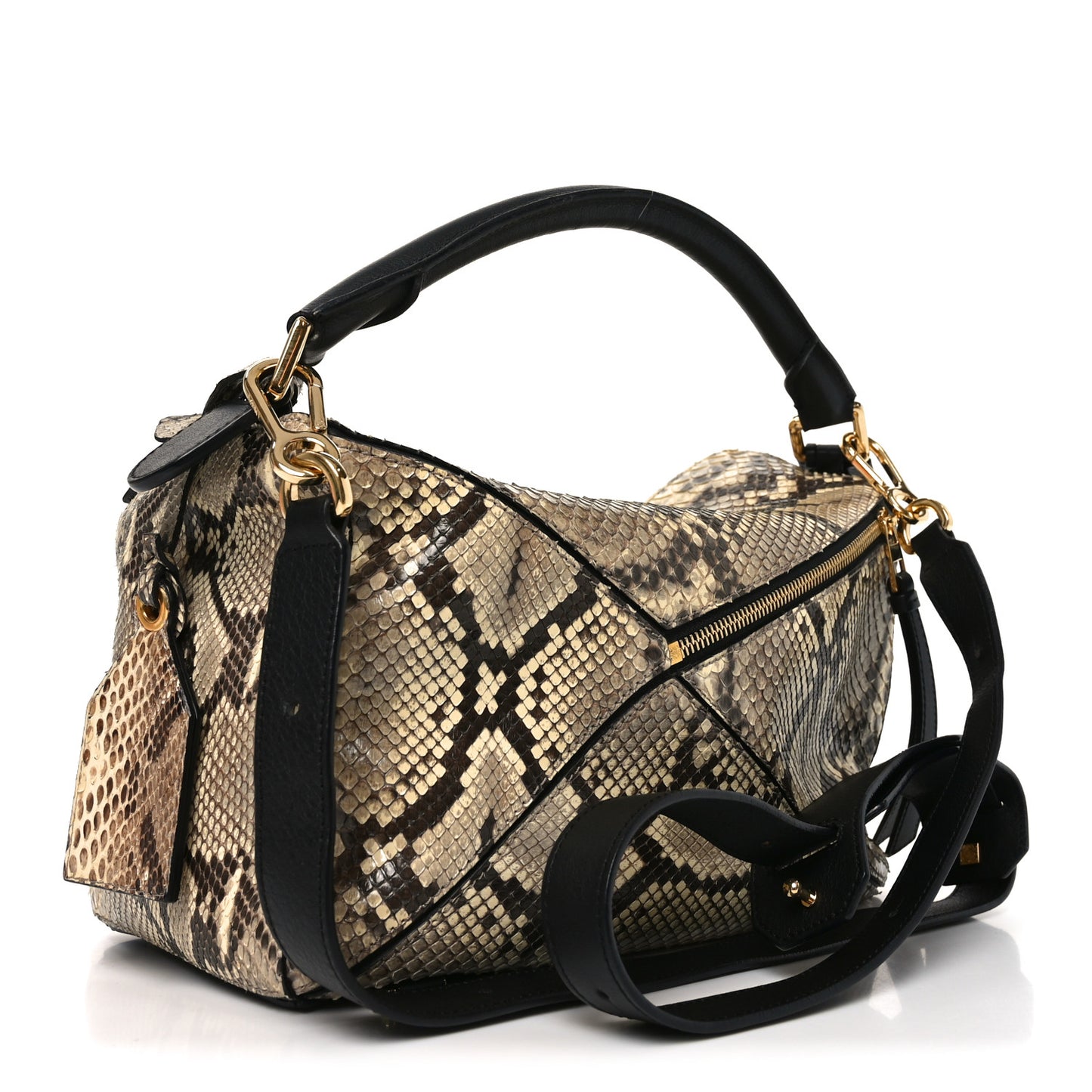 Snakeskin Medium Puzzle Bag Black