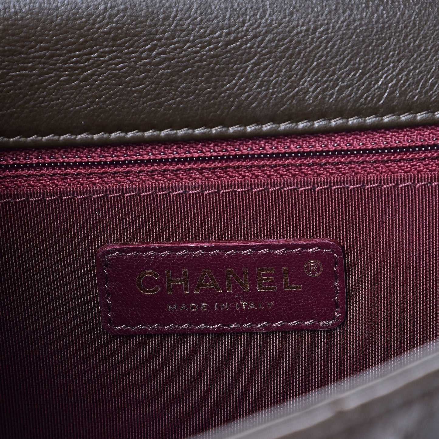 Calfskin Quilted Medium Gold Bar Top Handle Flap Dark Khaki