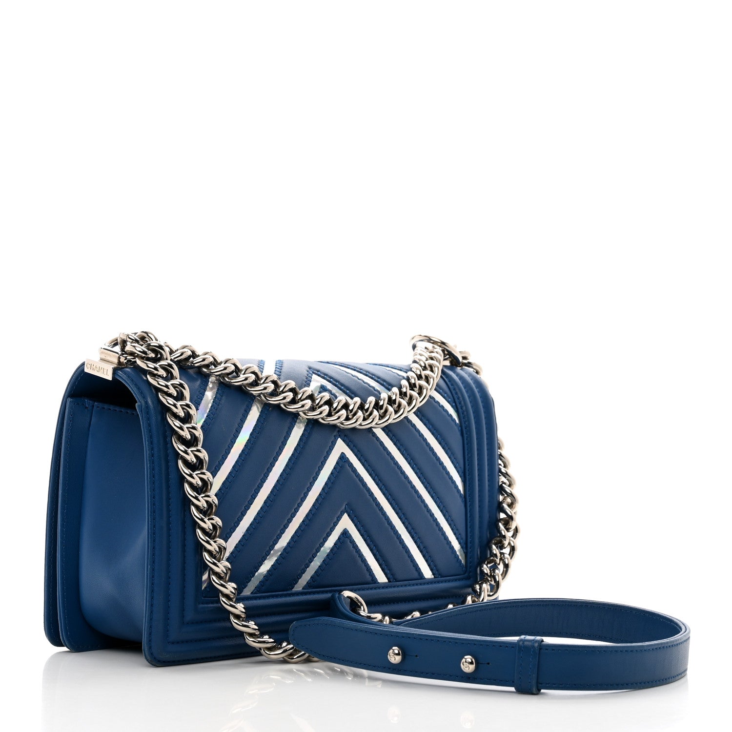 Chanel Lambskin Iridescent PVC Chevron Quilted Medium Boy Flap Blue Silver 3 of 11