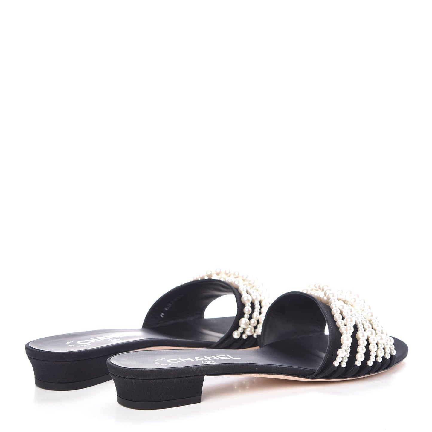 Felt Pearl Flat Sandals 41 Black
