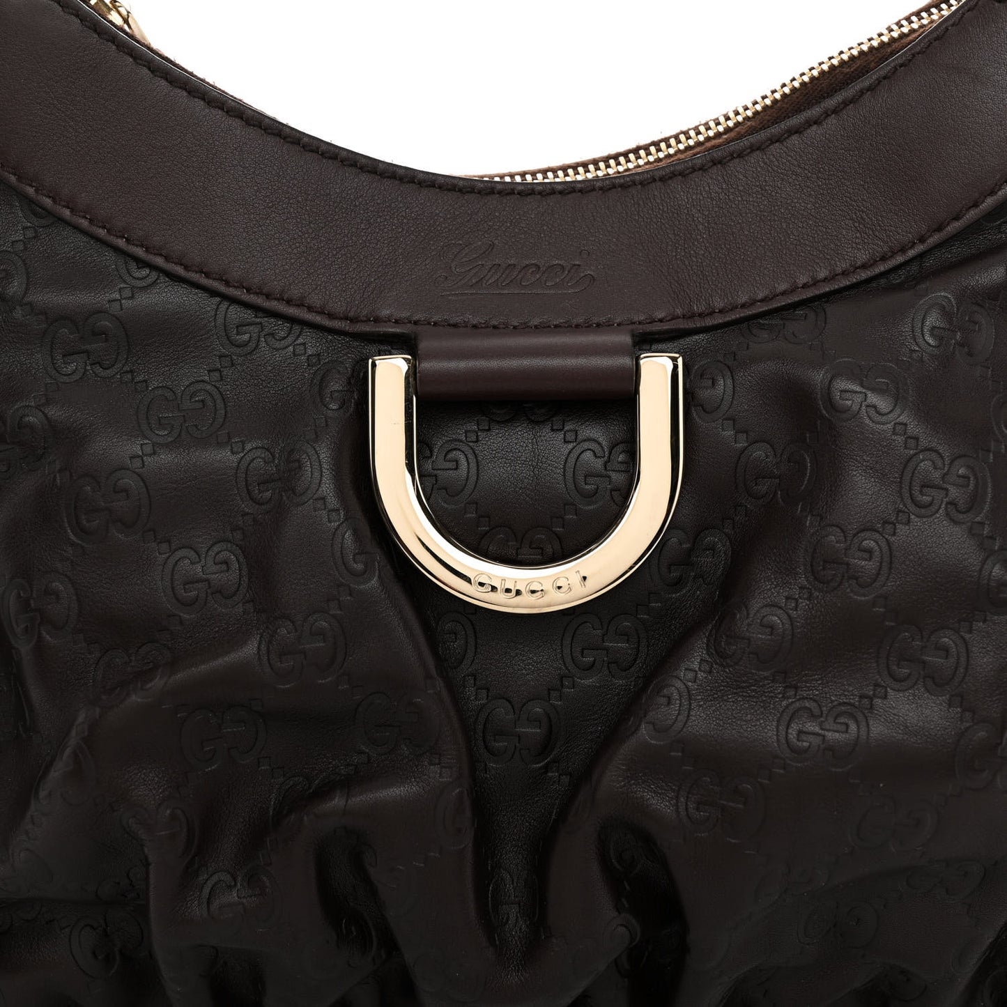 Guccissima Small D Gold Ring Shoulder Bag Chocolate Brown