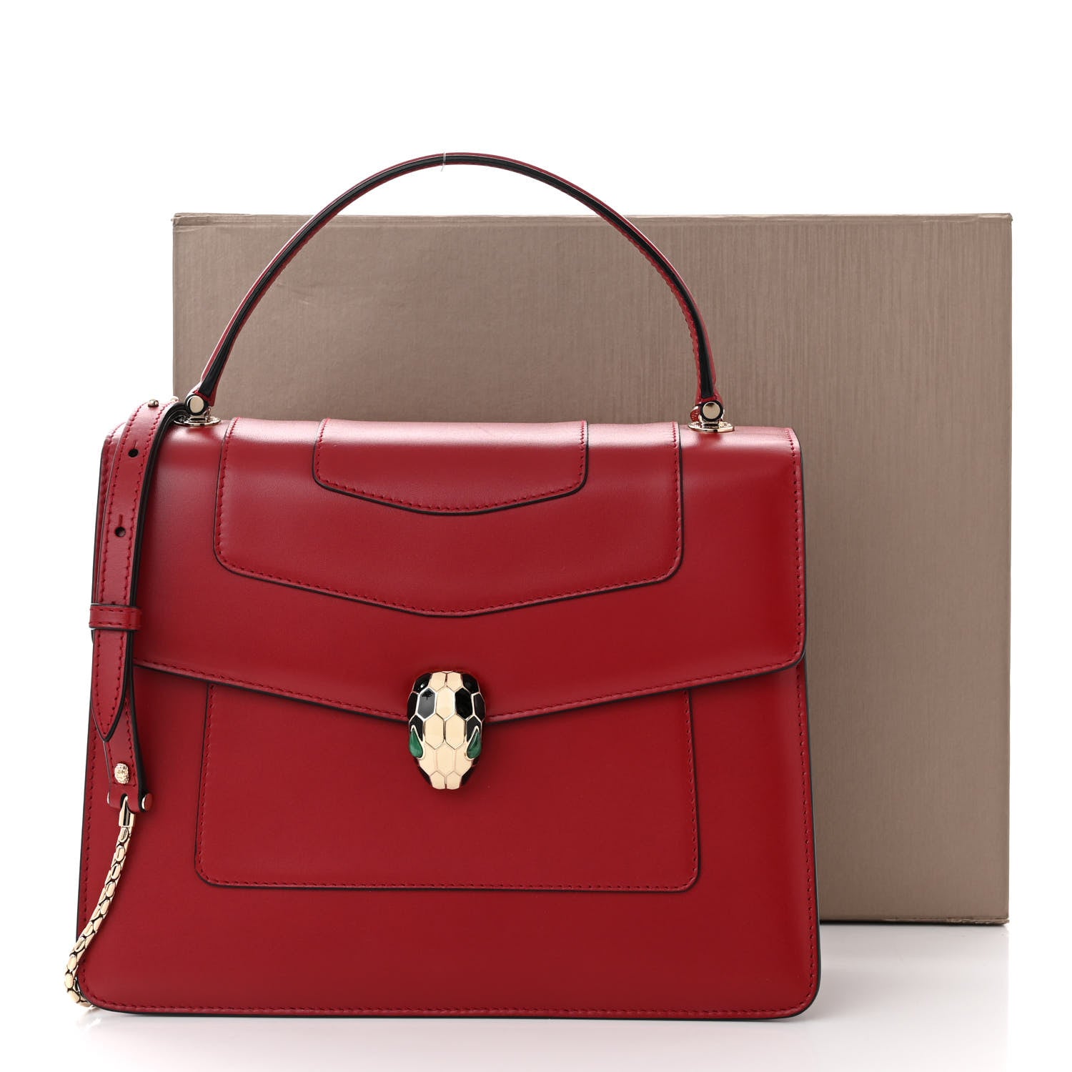 Bulgari Calfskin Large Serpenti Forever Top Handle Red 11 of 11