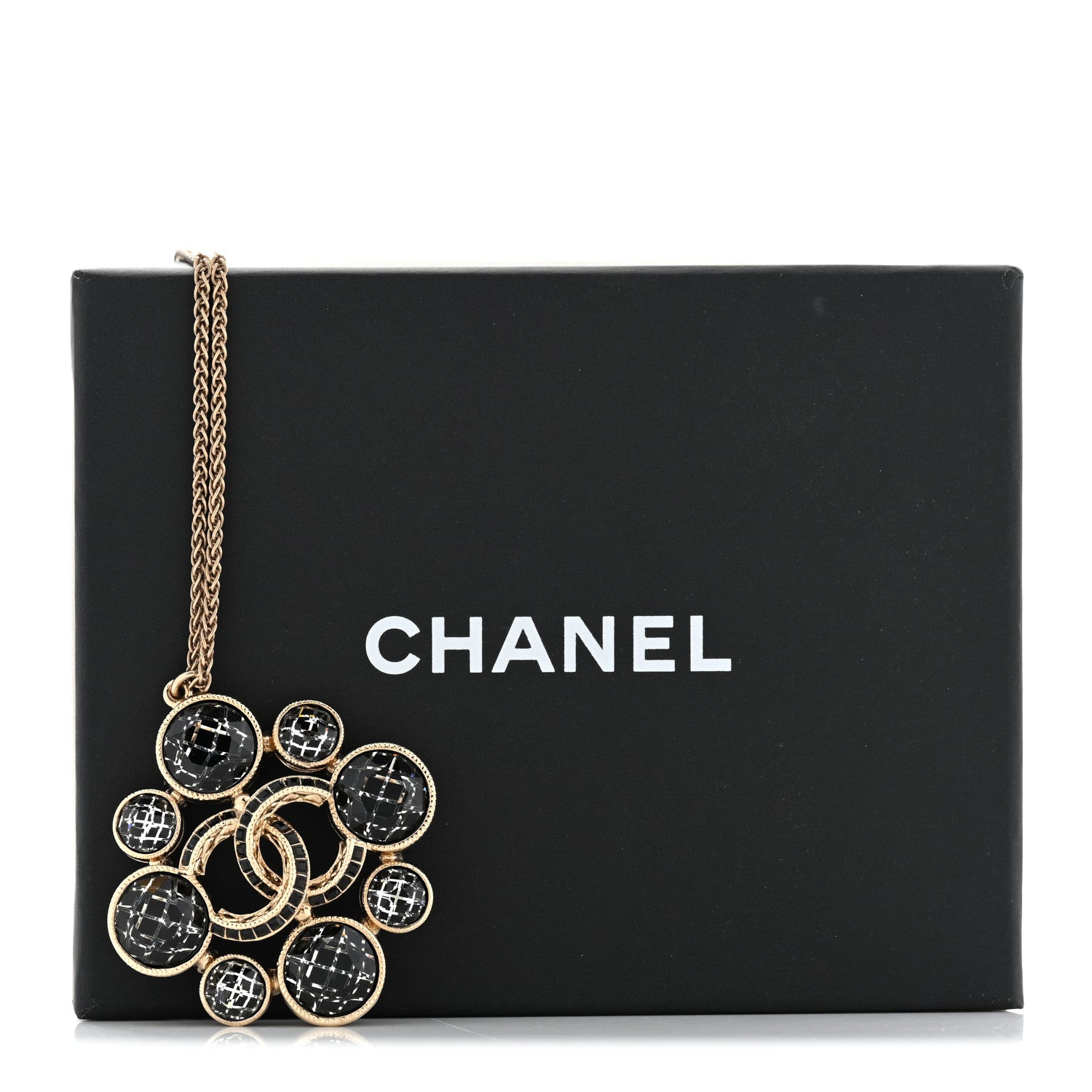 Chanel Gripoix Poured Glass Crystal CC Pendant Necklace Black Gold 7 of 7