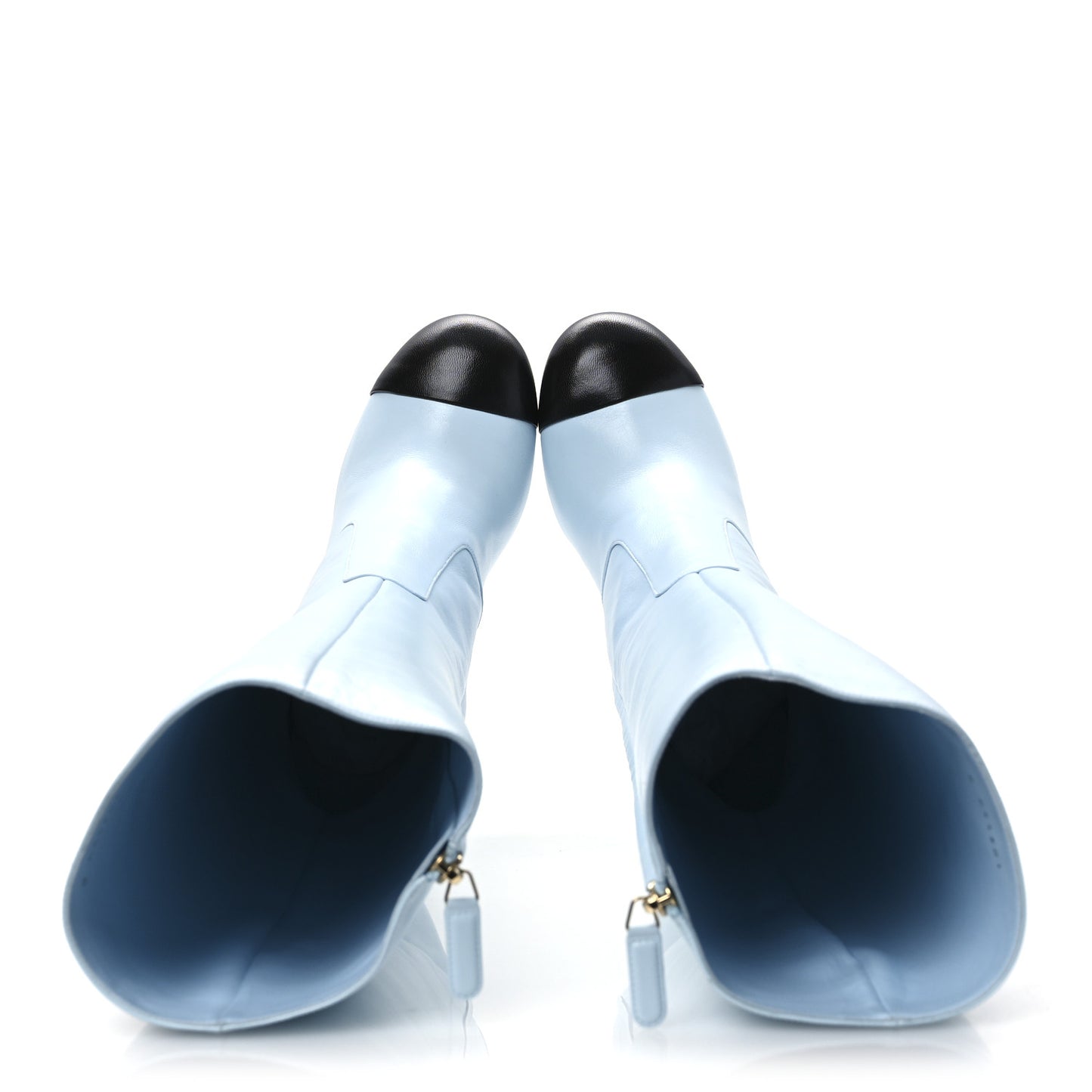 Lambskin Cap Toe High Boots 39 Light Blue Black