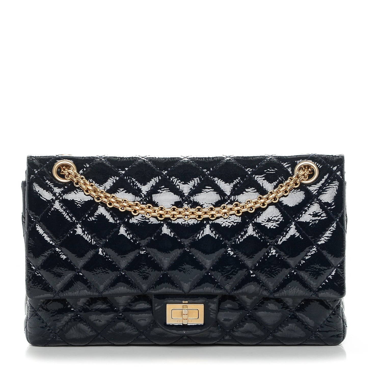 Distressed Patent Quilted 2.55 Reissue 226 Flap Navy