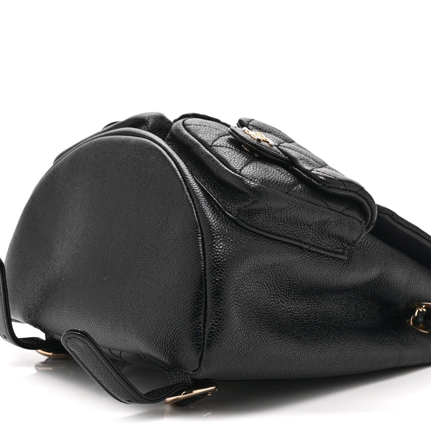 Shiny Caviar Quilted Medium Duma Pockets Drawstring Backpack Black