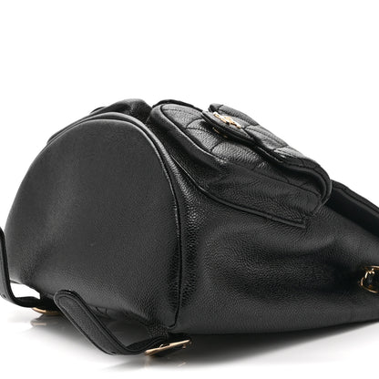 Chanel Shiny Caviar Quilted Medium Duma Pockets Drawstring Backpack Black 9 of 9