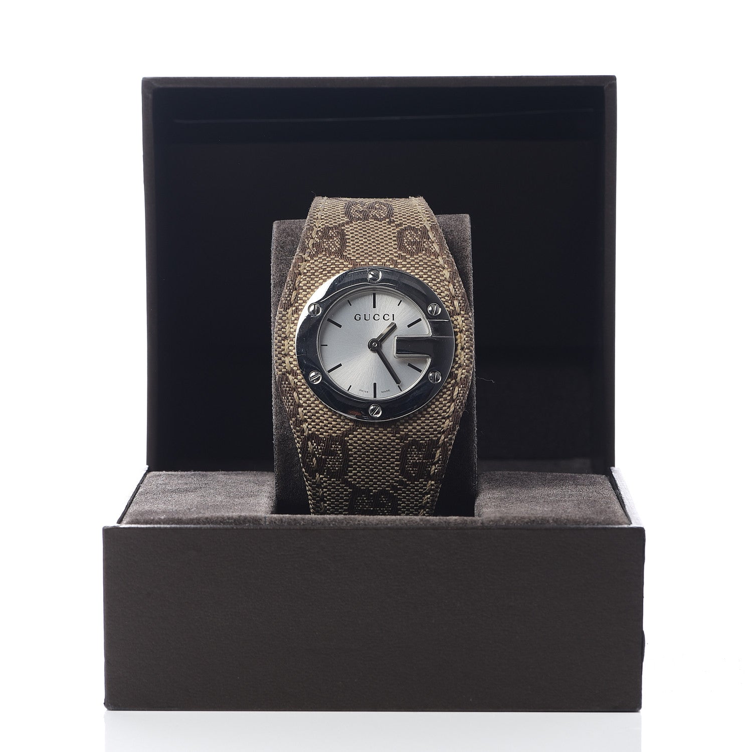 Gucci Stainless Steel Canvas 31mm 104 Monogram Quartz Watch Brown 8 of 8