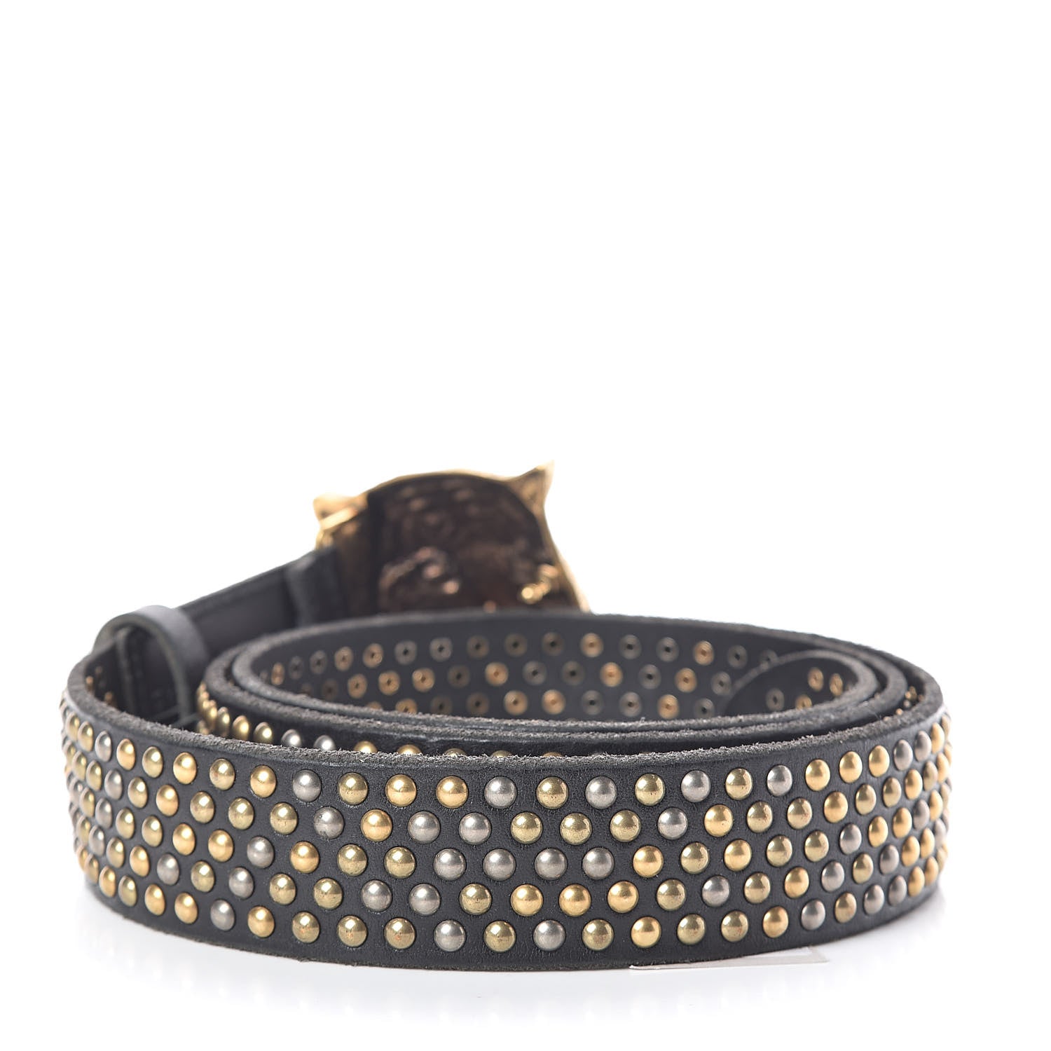 Gucci Calfskin Studded Feline Belt 110 44 Black 3 of 6