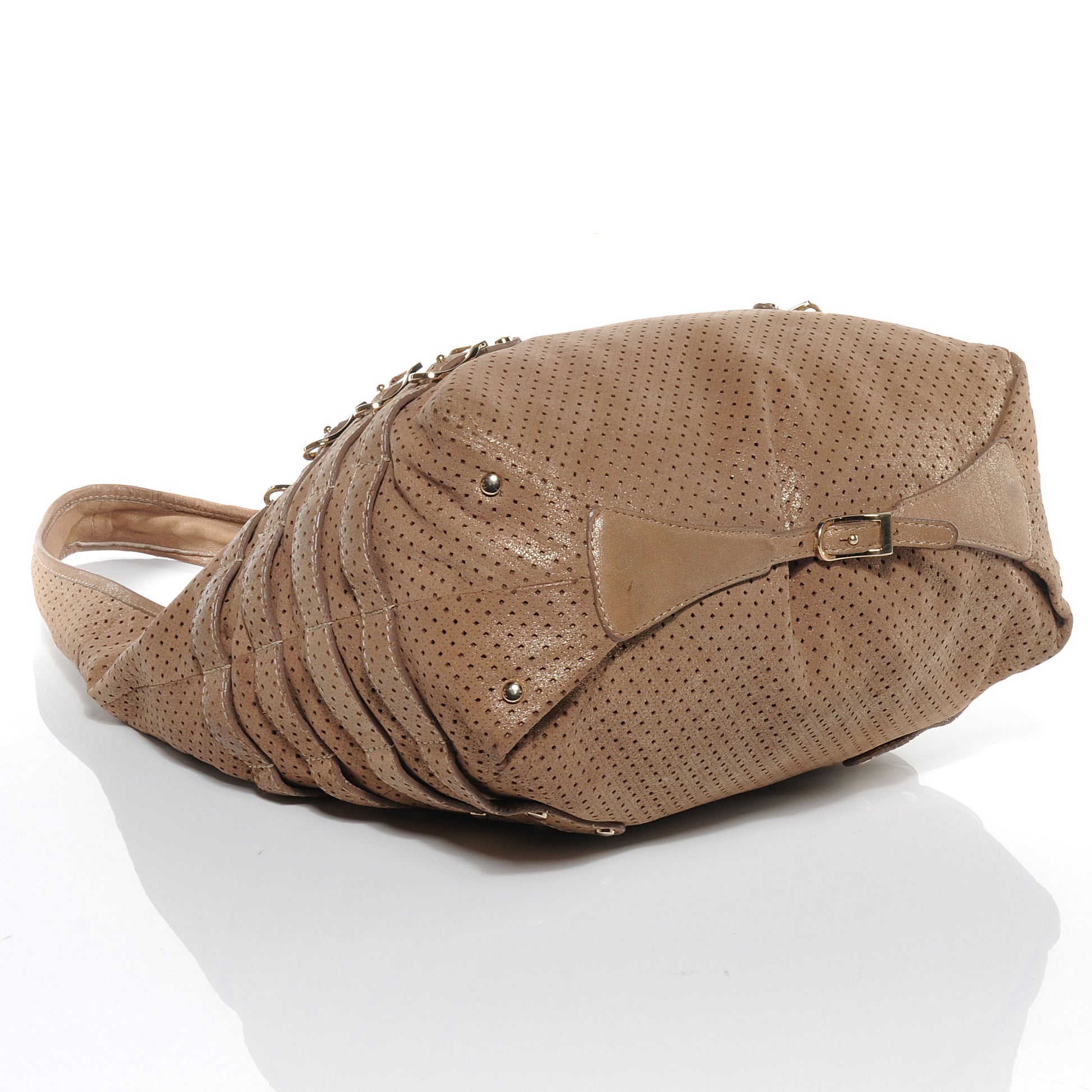 Jimmy Choo Metallic Leather Perforated Bardia Hobo Beige 4 of 6