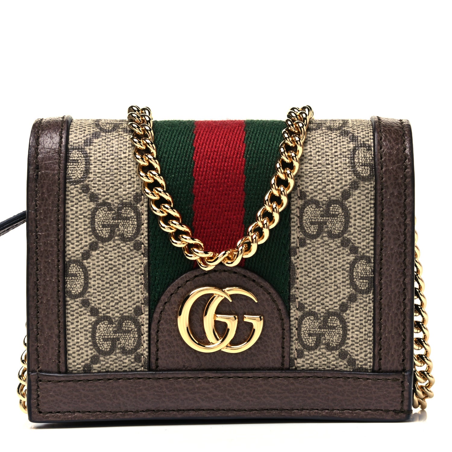 Gucci GG Supreme Monogram Web Ophidia Chain Card Case Wallet Beige New Acero 1 of 7