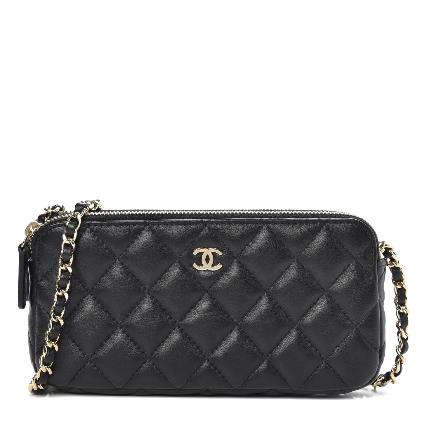 Lambskin Quilted Small Clutch With Chain Black