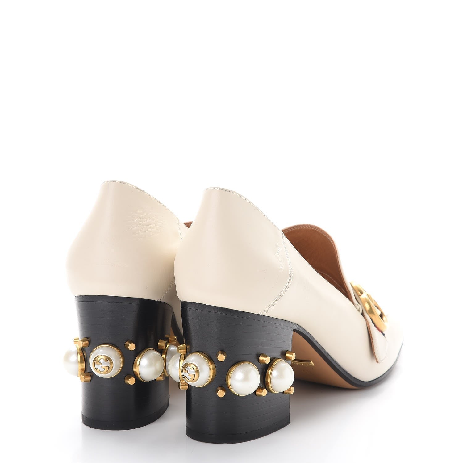 Gucci Calfskin Web Pearl Embellished Peyton Loafer Pumps 40 Ivory 4 of 12