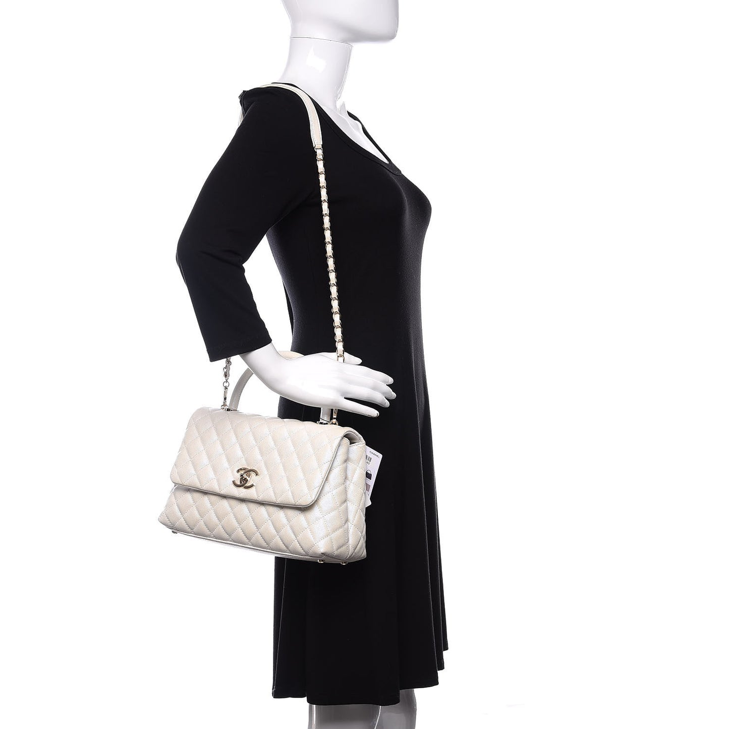 Iridescent Caviar Quilted Small Coco Handle Flap White