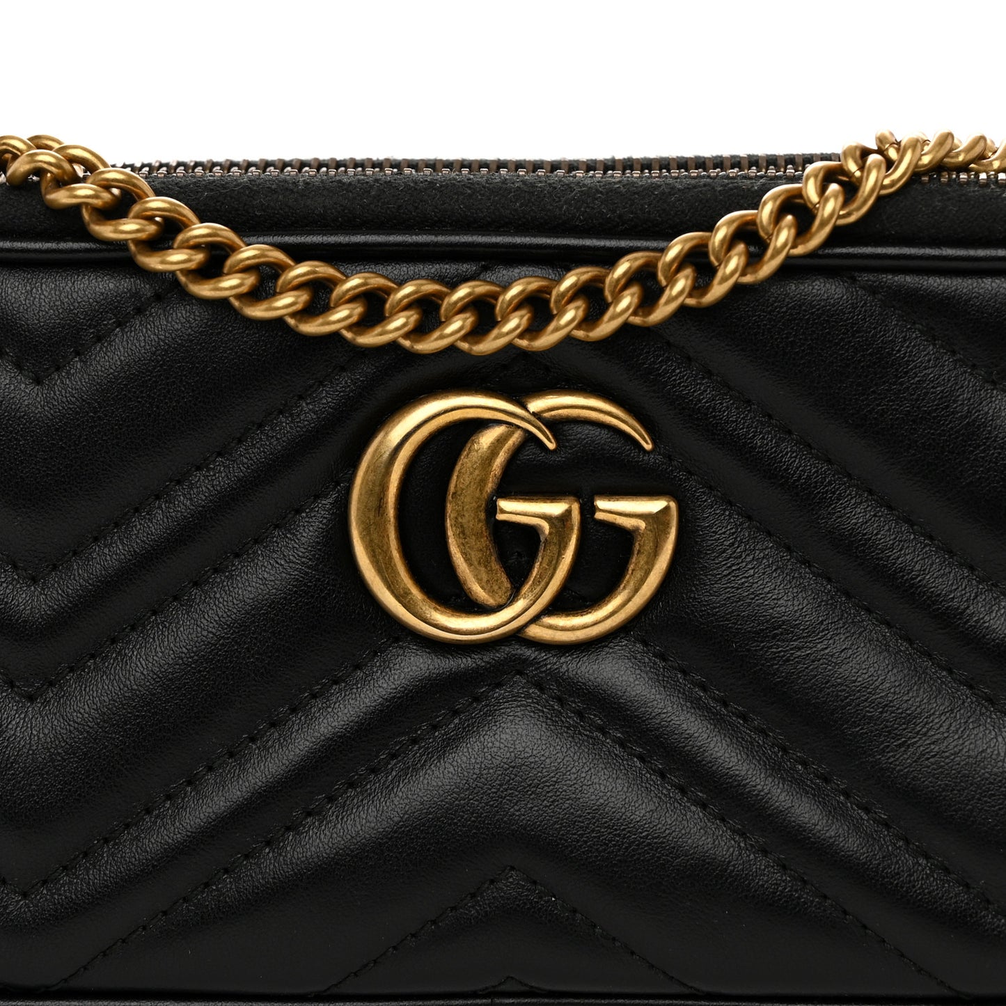 Calfskin Matelasse Mini GG Marmont Chain Crossbody Bag Black
