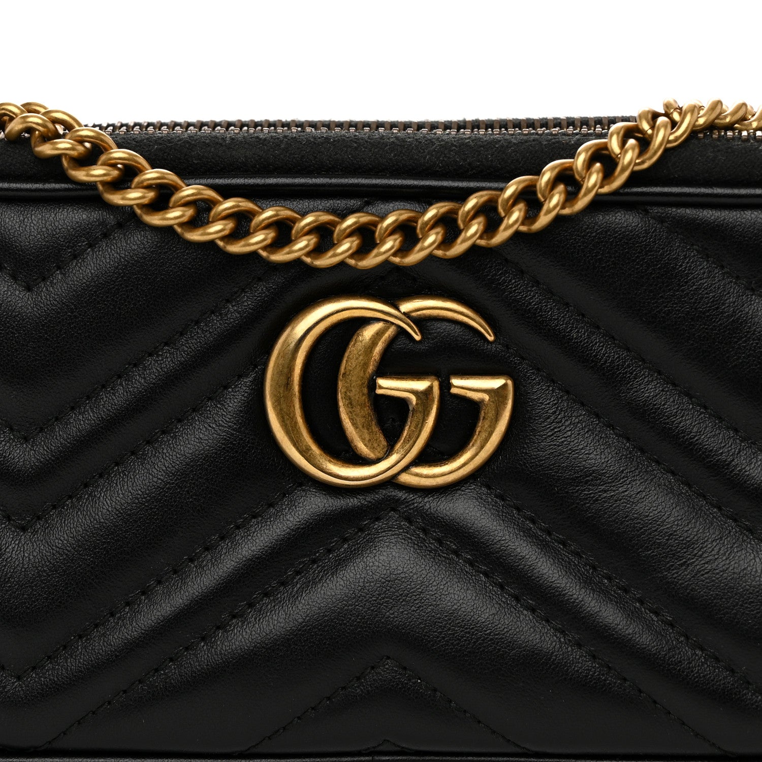 Gucci Calfskin Matelasse Mini GG Marmont Chain Crossbody Bag Black 8 of 14
