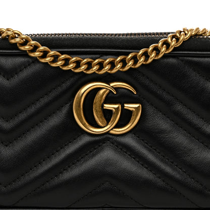 Gucci Calfskin Matelasse Mini GG Marmont Chain Crossbody Bag Black 8 of 14