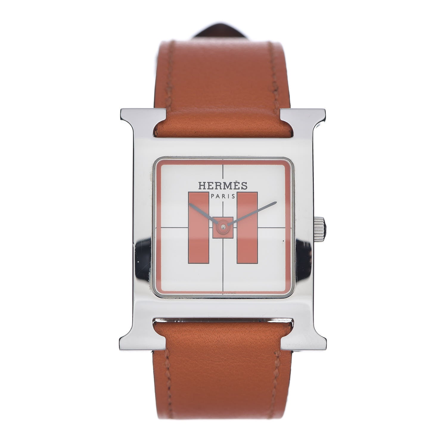 Hermes Stainless Steel Swift 26mm Heure H Hour Quartz Watch Orange 1 of 5