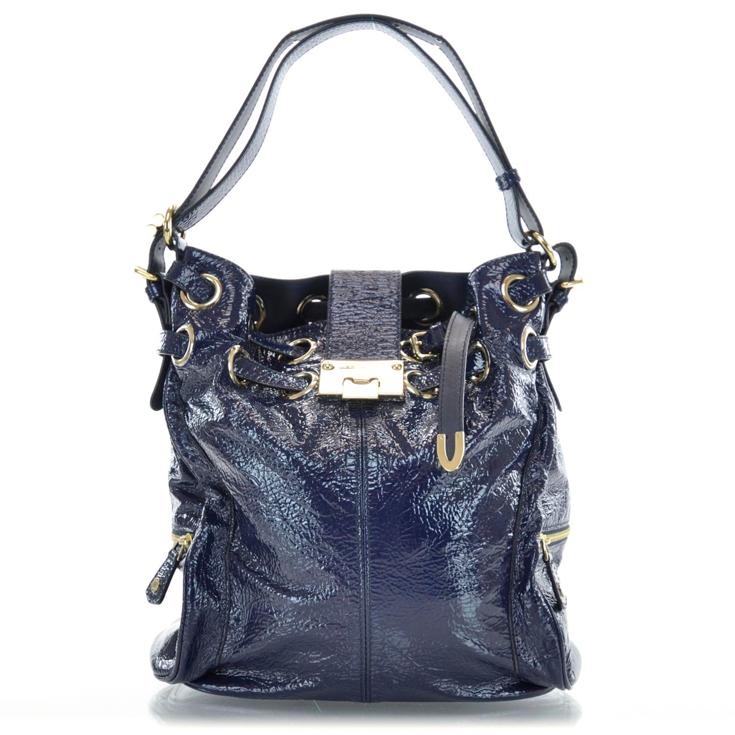 Crinkled Patent Ring Hobo Blue