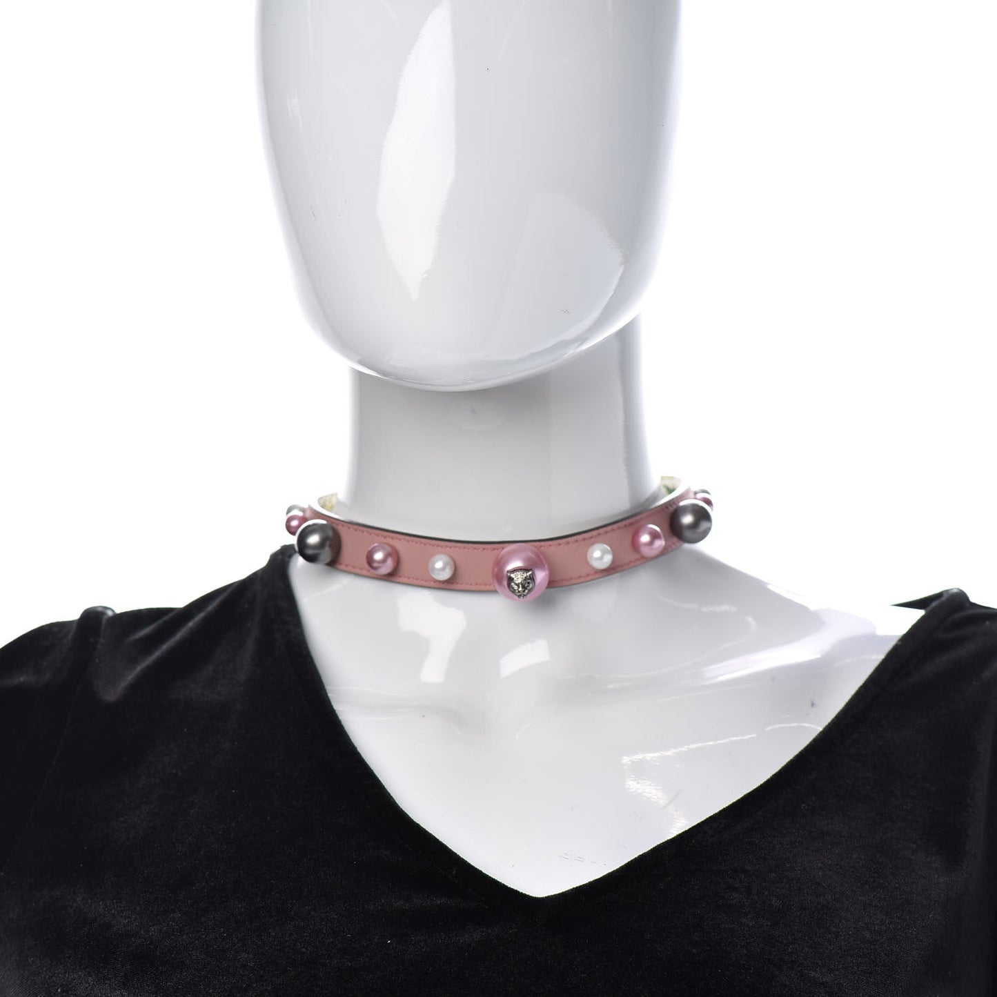 Calfskin Pearl Studded Feline Choker Pink