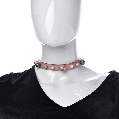 Gucci Calfskin Pearl Studded Feline Choker Pink 2 of 6