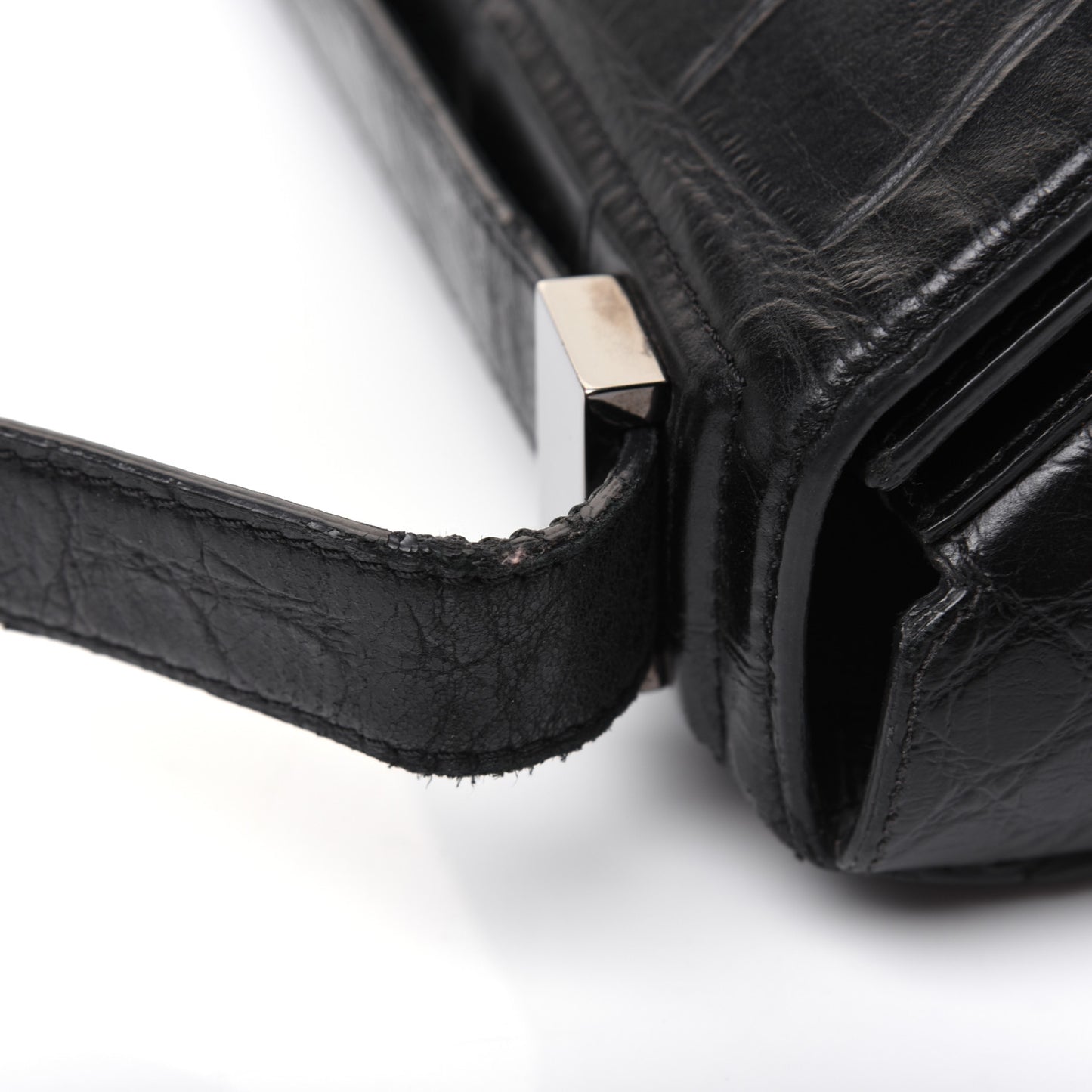 Calfskin Crocodile Embossed Medium Pandora Box Crossbody Bag Black