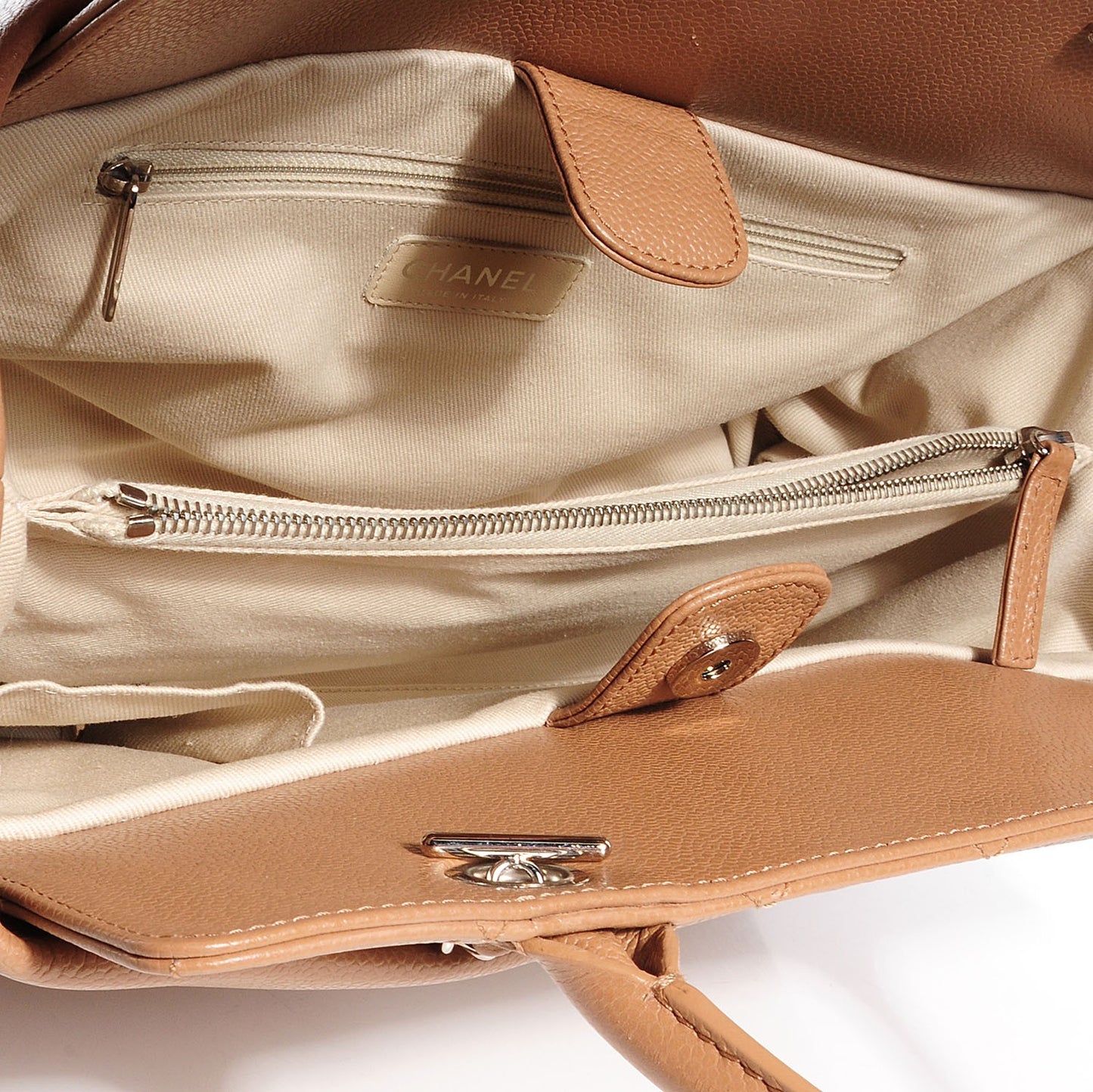 Caviar Soft CC Top Handle Medium Tote Beige