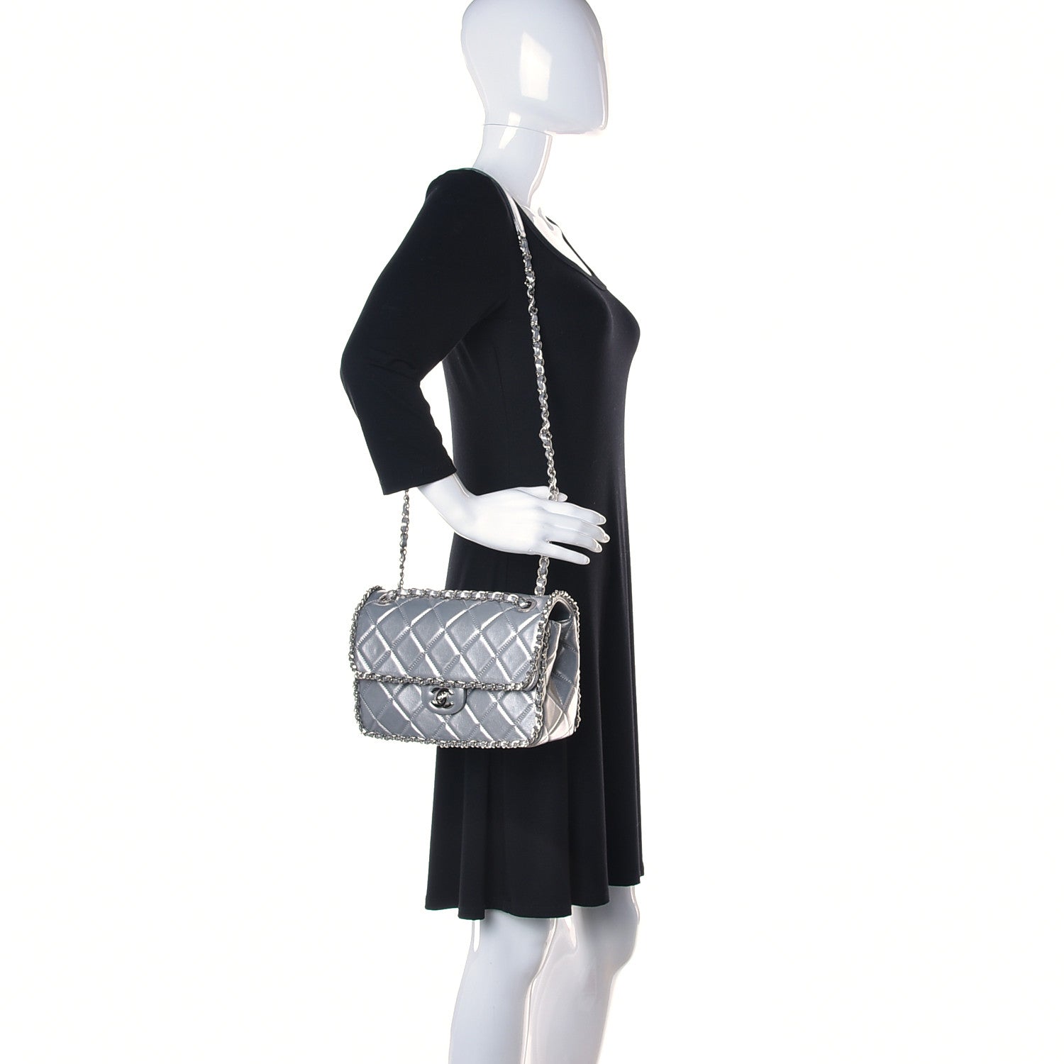 Chanel Metallic Lambskin Medium Chain All Over Flap Silver 2 of 11