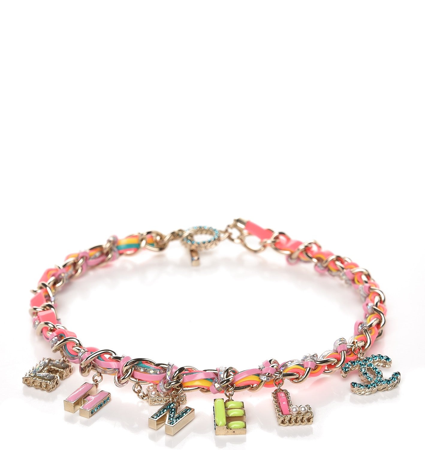 Metal Strass PVC Enamel CC Chain Link Choker Necklace Gold Blue Pink Yellow