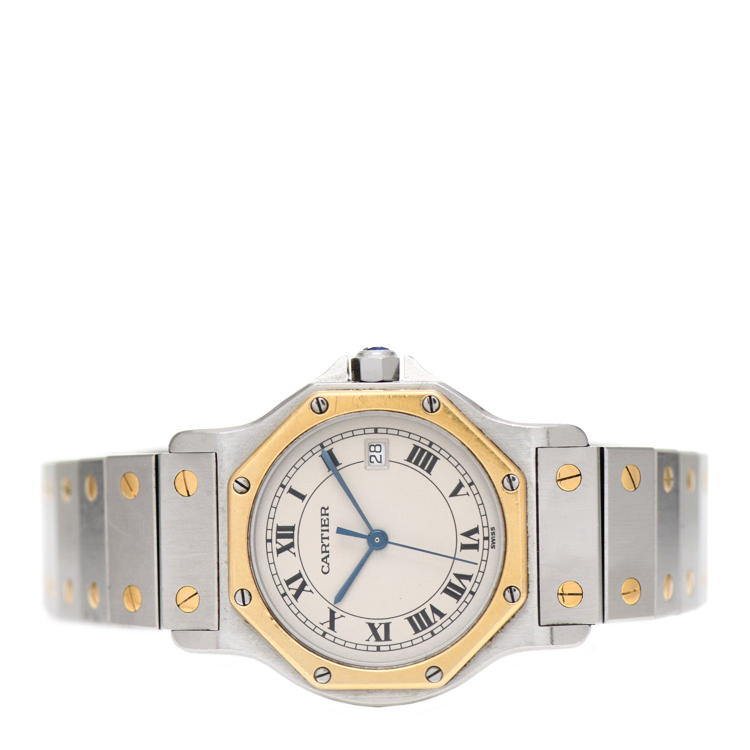 Cartier Stainless Steel 18K Yellow Gold 29mm Santos Octagon Quartz Watch 2 of 5