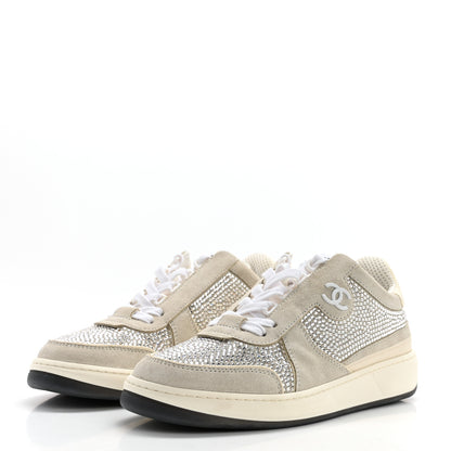 Chanel Calfskin Suede Crystal Womens CC Sneakers 38.5 White 3 of 8