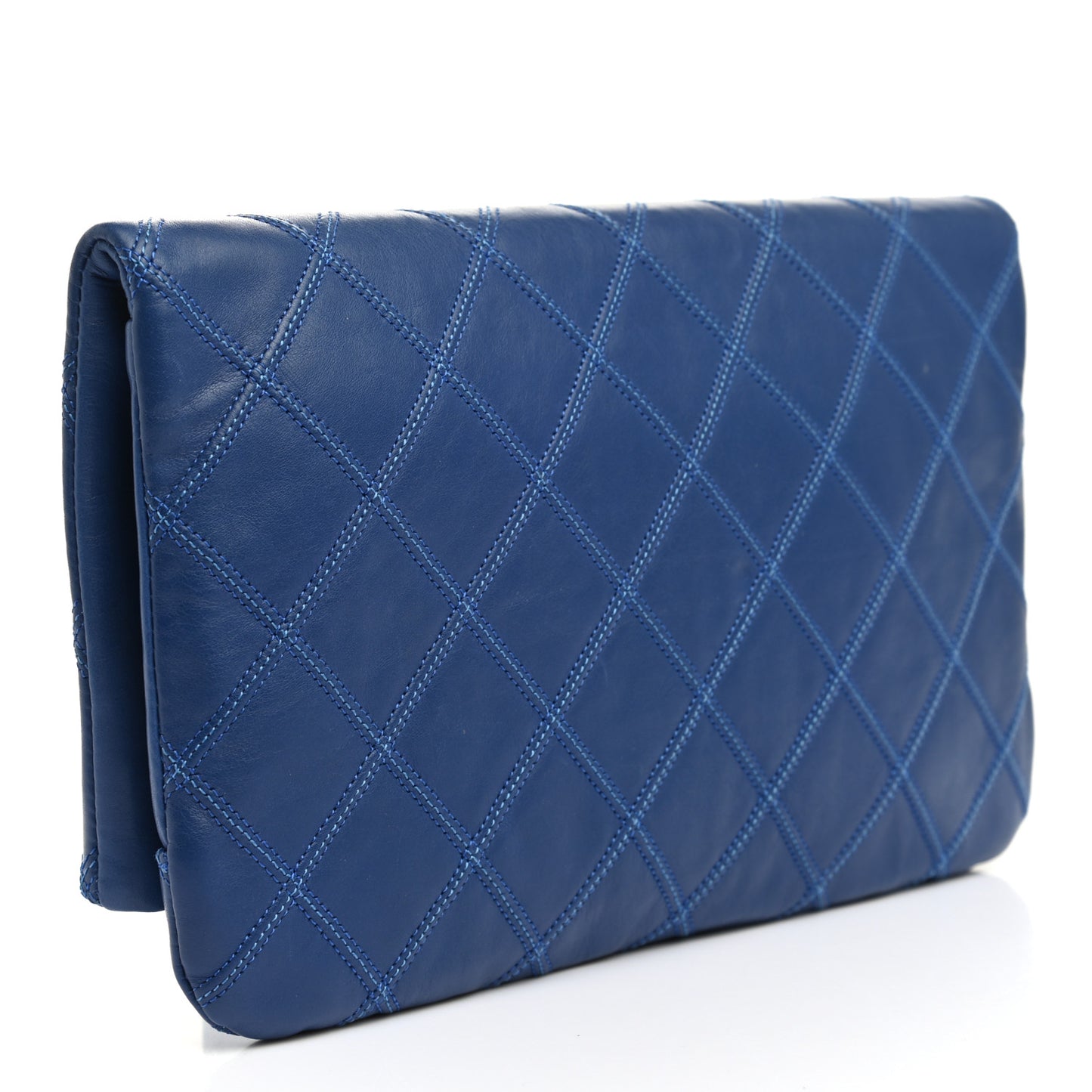 Calfskin Stitched Thin City Clutch Blue