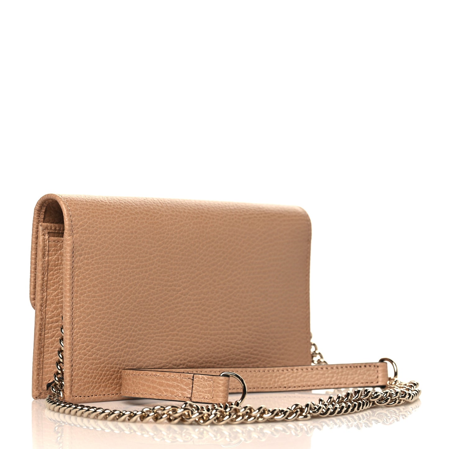Dollar Calfskin Interlocking G Chain Wallet Camelia