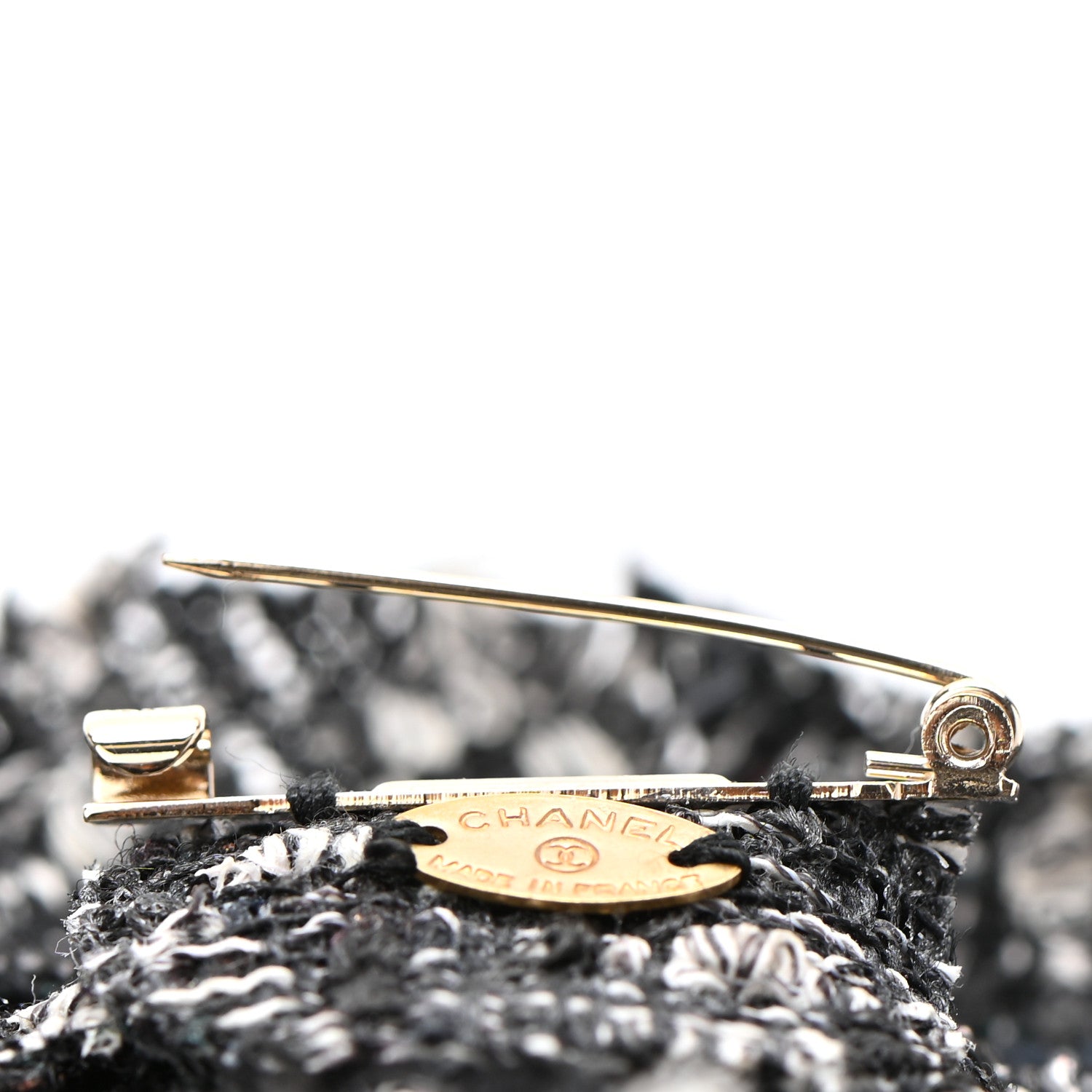 Chanel Tweed Pin Brooch Black White 4 of 6