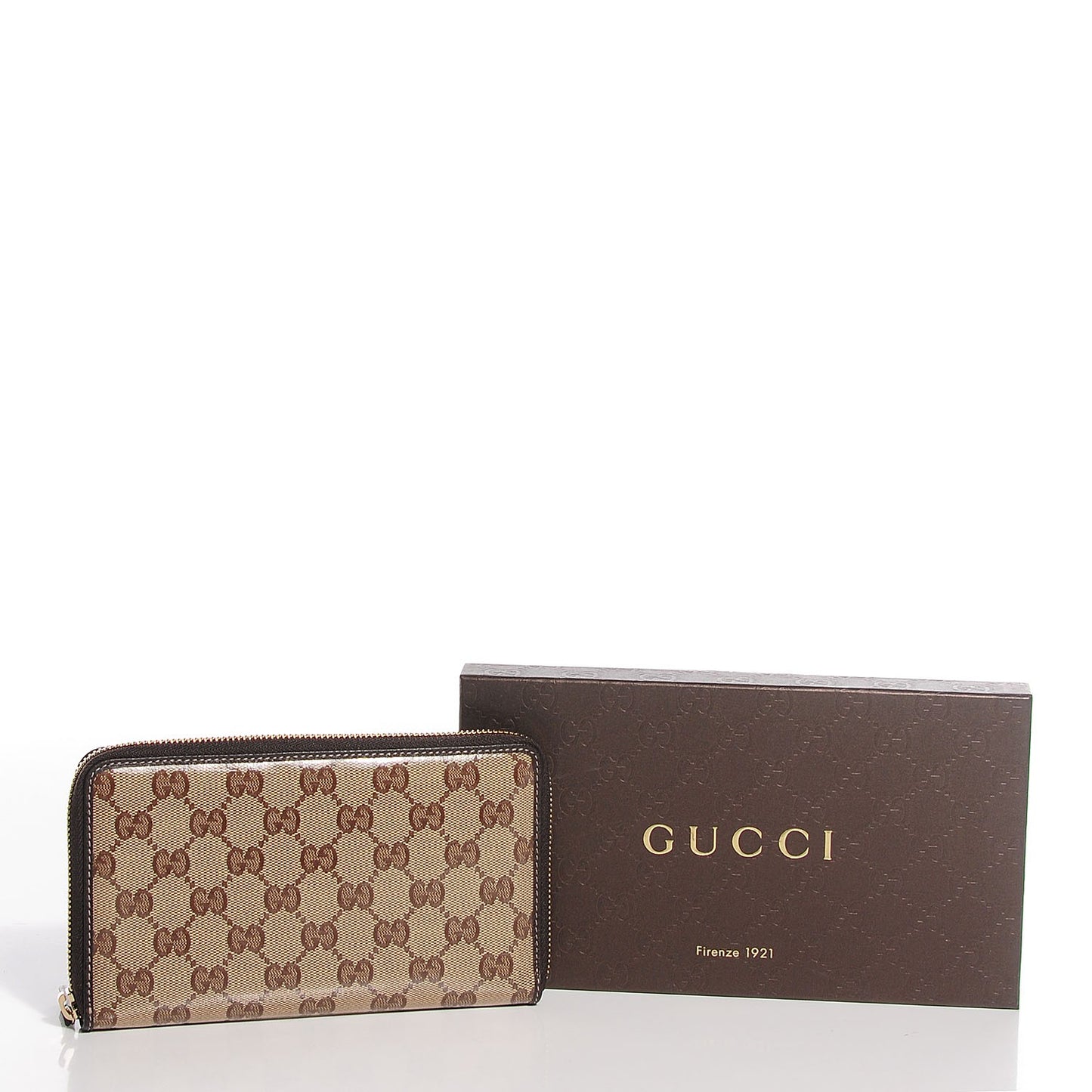 Crystal Monogram Zip Around Travel Wallet Beige Brown