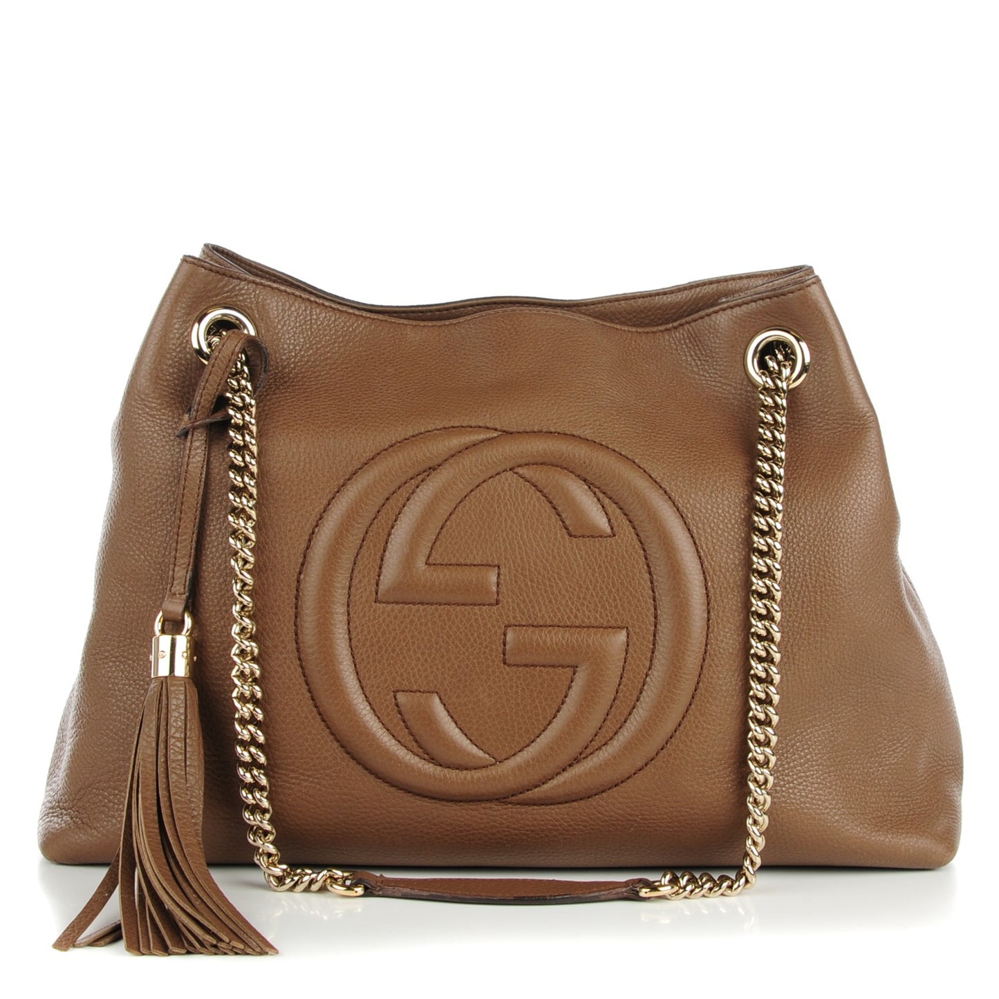Pebbled Calfskin Medium Soho Chain Shoulder Bag Maple Brown