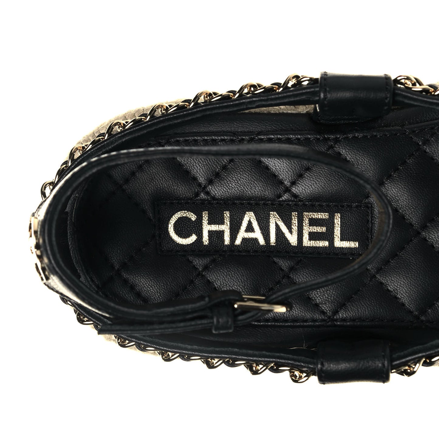Lambskin Chain CC Thong Espadrille Sandals 37 Black