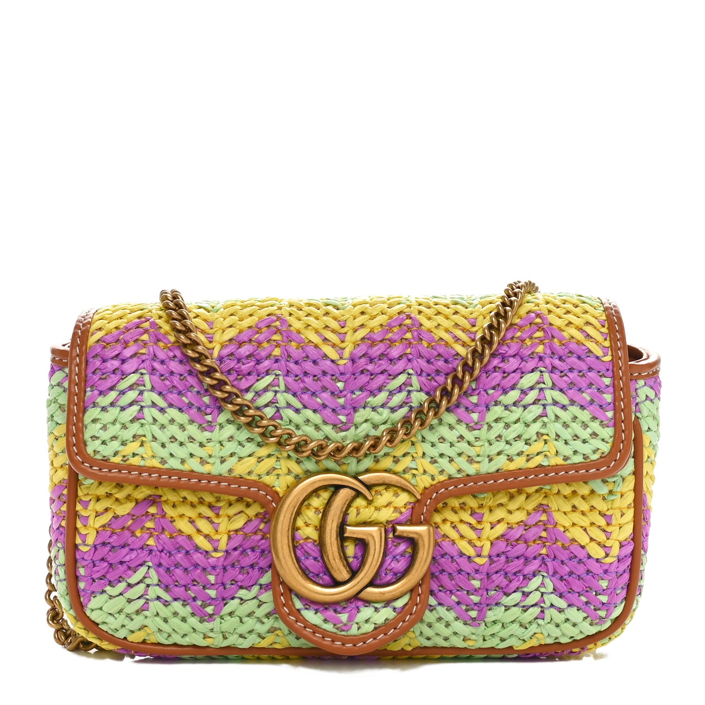 Woven Raffia Calfskin Super Mini GG Marmont Shoulder Bag Multicolor