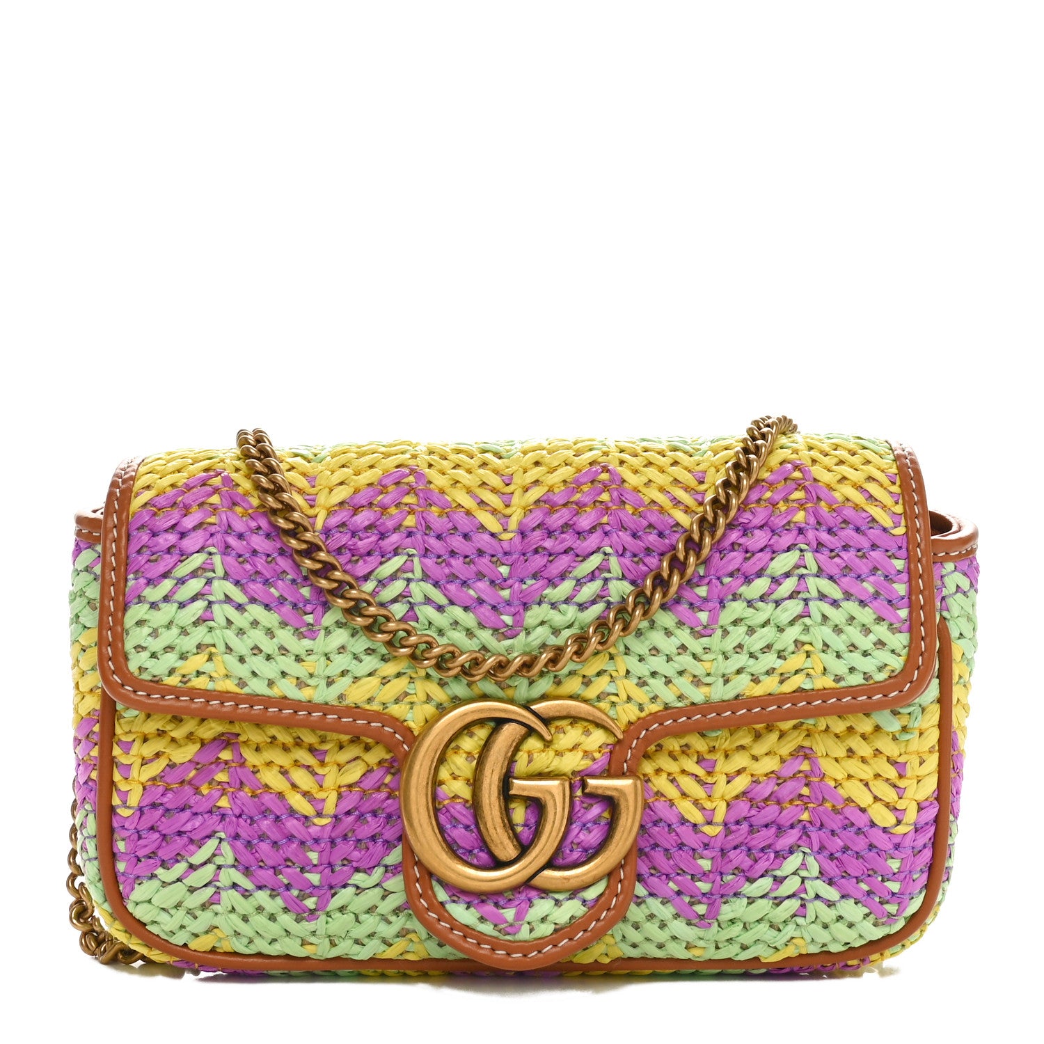 Gucci Woven Raffia Calfskin Super Mini GG Marmont Shoulder Bag Multicolor 1 of 11