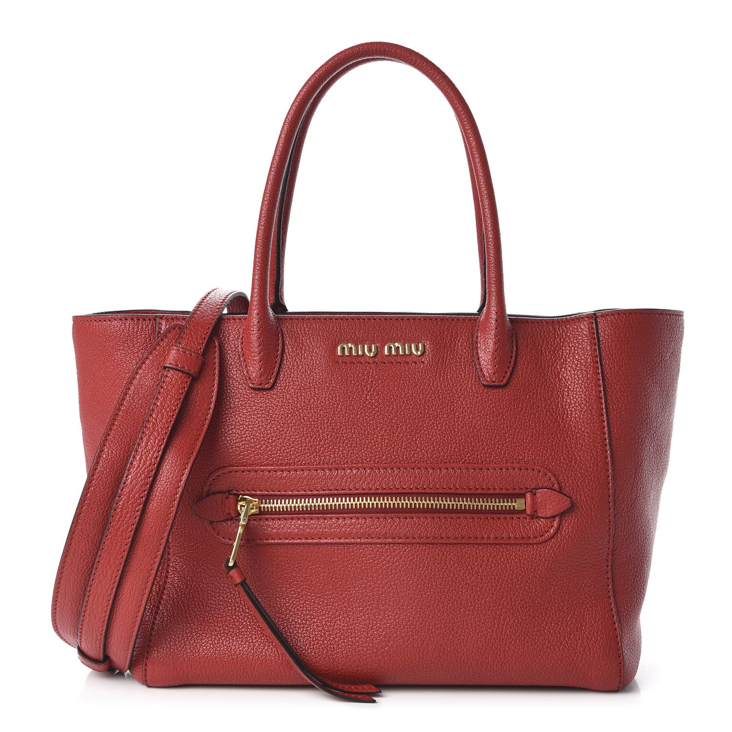 Miu Miu Goatskin Madras Zip Tote Red 1 of 12