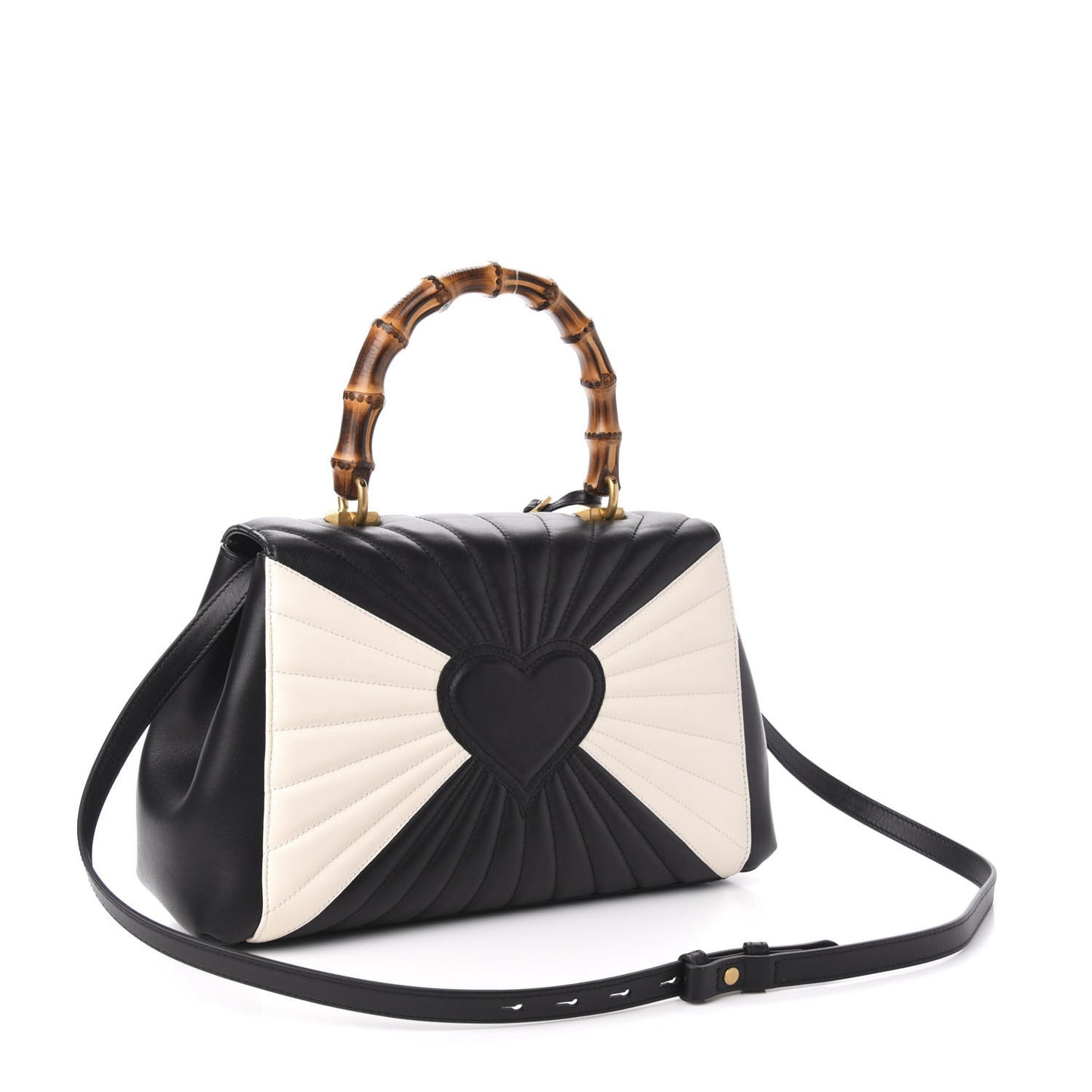 Calfskin Bamboo Trapuntata Queen Margaret Top Handle Bag Mystic White Black